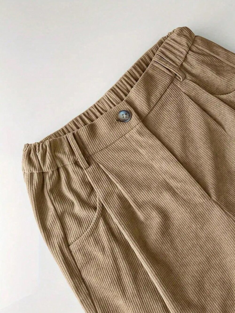 Khaki Casual Women's Plus Size Regular Corduroy Straight Leg Pants - Picture 4 of 4